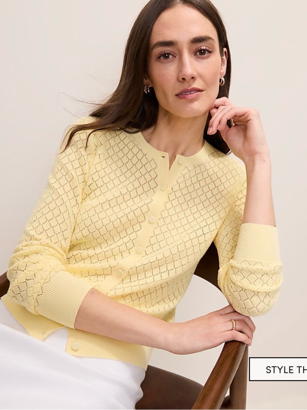 Ann Taylor Pointelle Stitch Button-Front Ann Cardigan — Yellow Buttercream